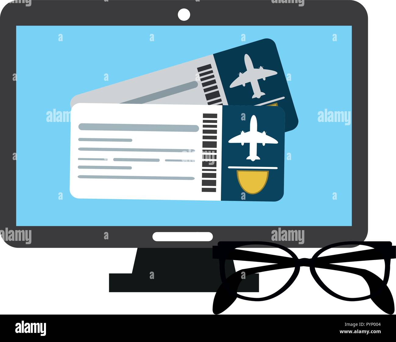 Travel and technology buy flight tickets from computer vector ...