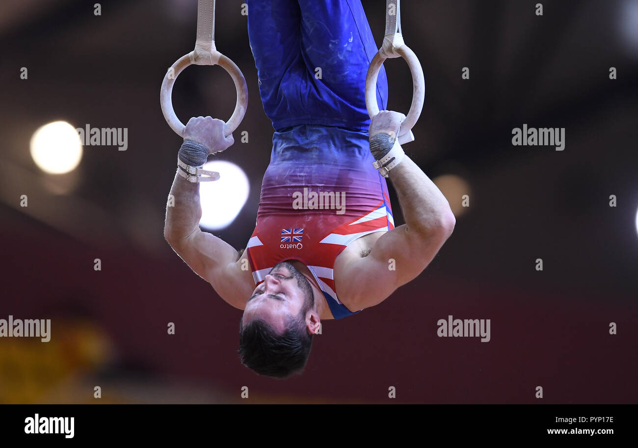 Doha, Katar. 29th Oct, 2018. James Hall (GBR) at the rings, rings. GES