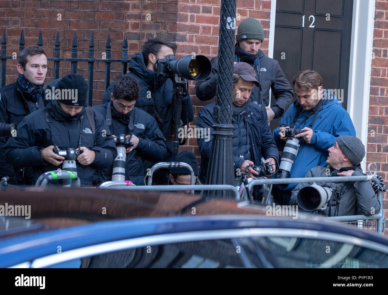 London 19th October 2018, Press photographers in the press pen enclosure wait for Phillip Hammond to come out of 11 Downing Street, London ahead of his 2018 budget. Credit Ian Davidson/Alamy Live News Stock Photo