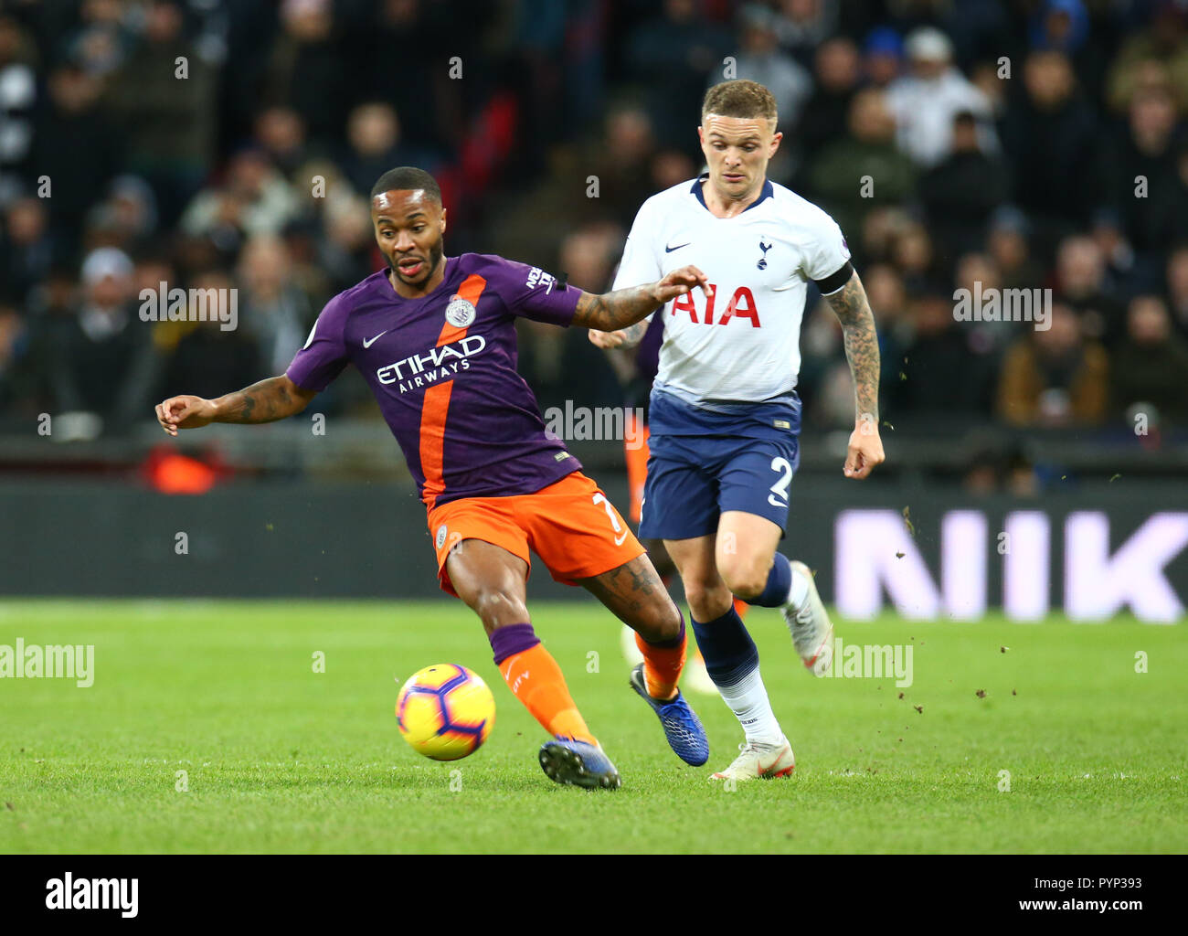 London, England - October 29, 2018 Manchester City's Raheem Sterling during Premier League between Tottenham Hotspur  and Manchester City at Wembley stadium , London, England on 29 Oct 2018. Credit Action Foto Sport  FA Premier League and Football League images are subject to DataCo Licence. Editorial use ONLY. No print sales. No personal use sales. NO UNPAID USE Stock Photo