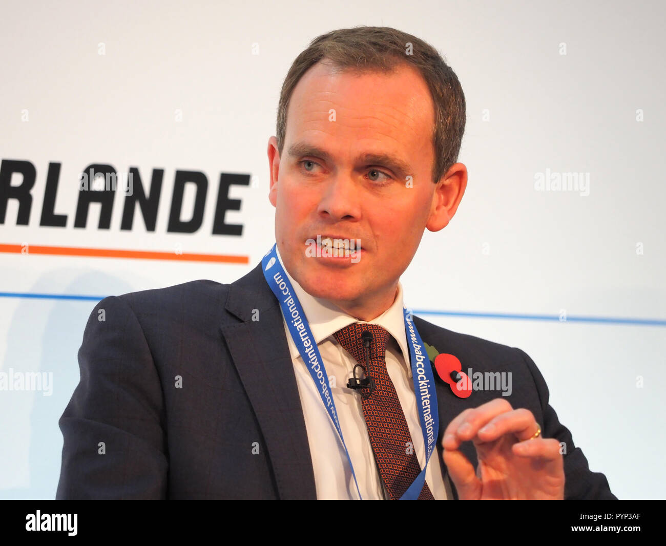 London, UK. 29th Oct, 2018. Andrew Bell, CEO Regional & City Airports, speaking at the Airport Operators Conference being held at County Hall, London today (Mon) Credit: Finnbarr Webster/Alamy Live News Stock Photo