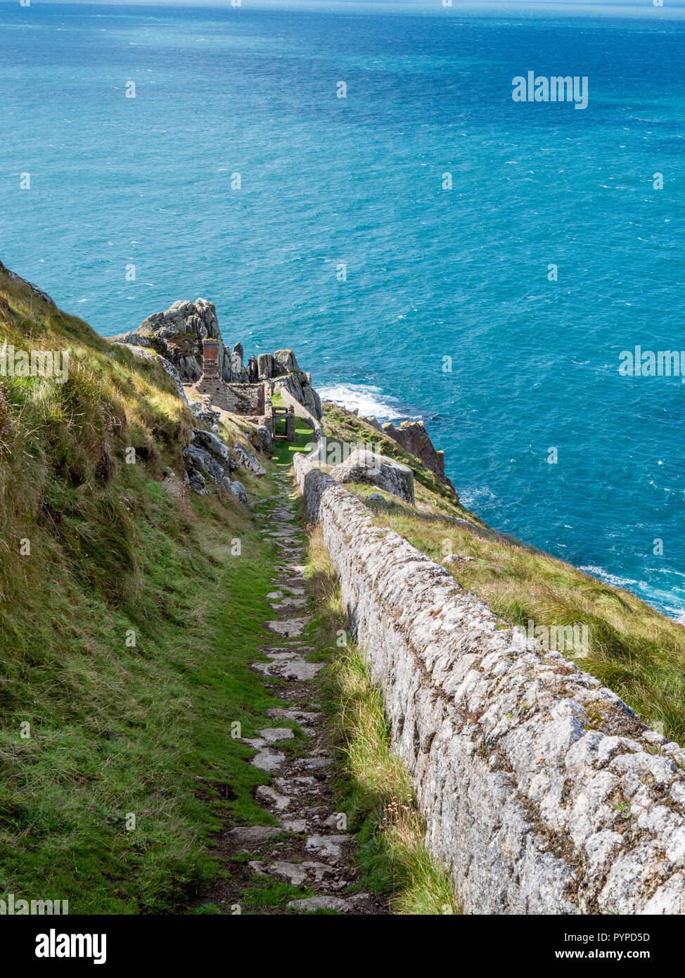 Ruins of The Battery on the rugged west coast of Lundy Island off the Devon coast UK formerly a fog signalling station using cannon fire as a warning Stock Photo
