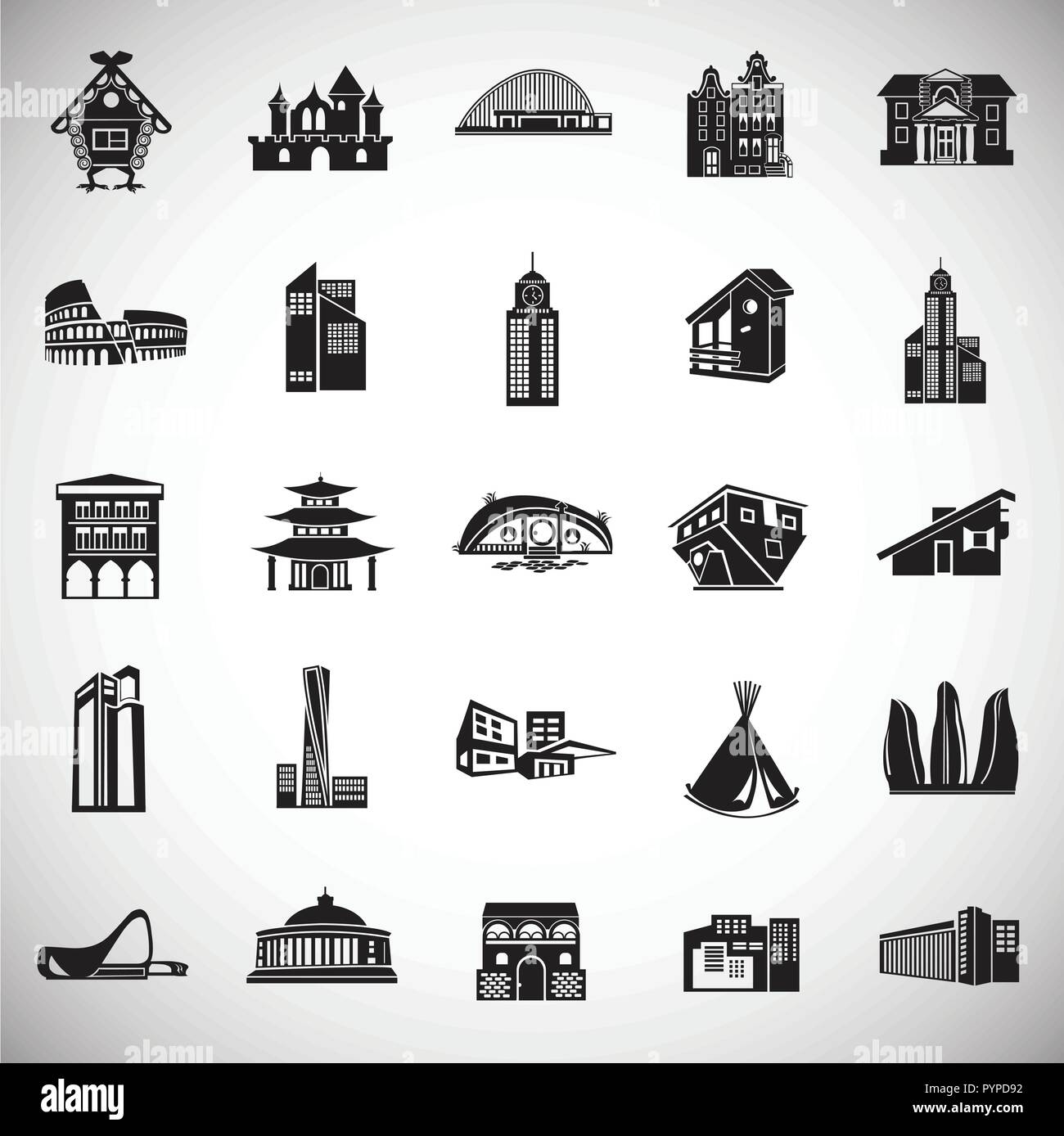 Modern and old buildings set on white background icons Stock Vector ...