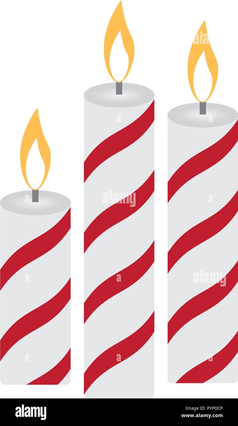 Three Christmas burning candles on a white background. Vector illustration Stock Vector