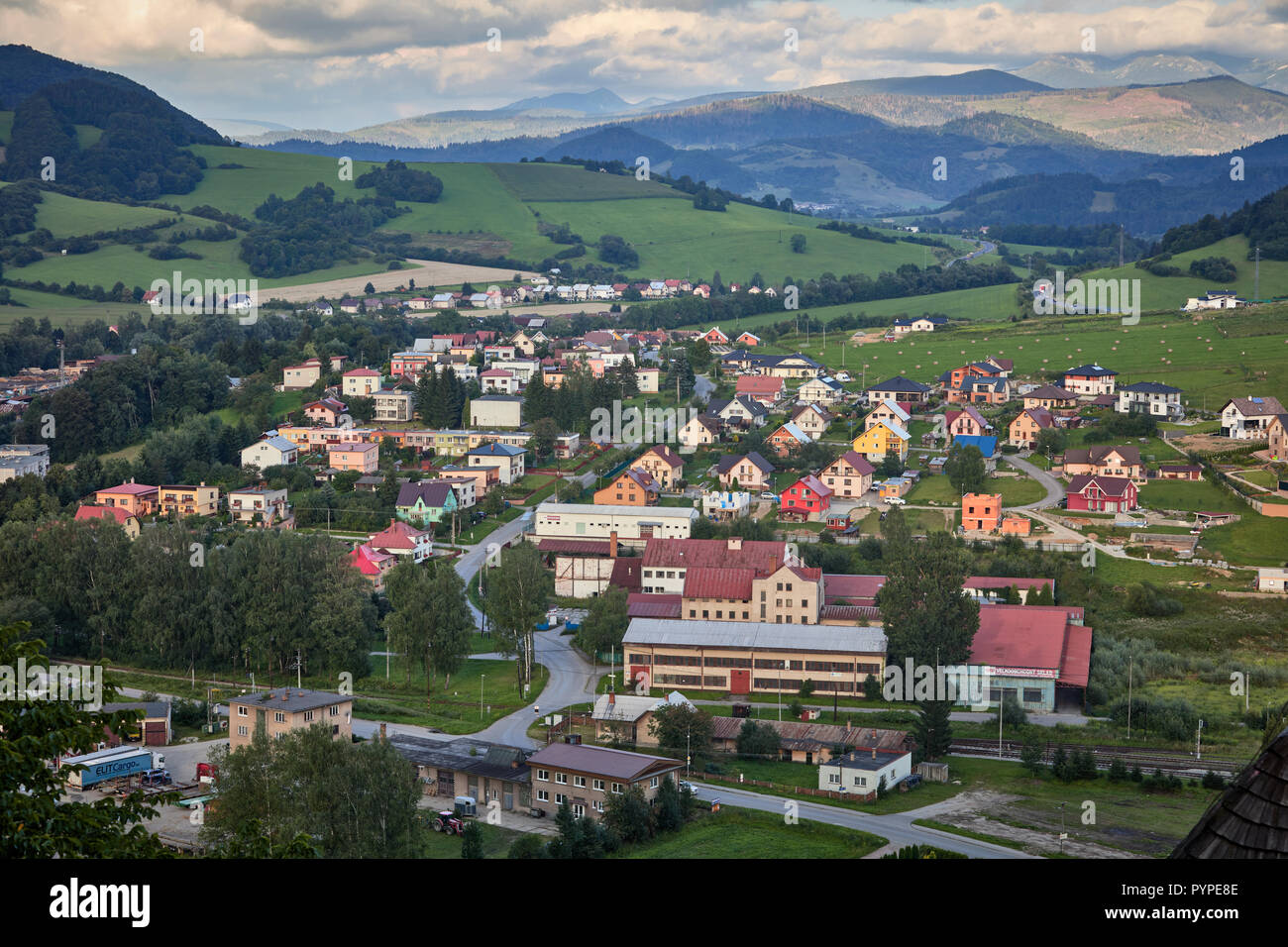 The village Oravsky Podzamok viewed from Orava Castle, in Slovakia Stock Photo