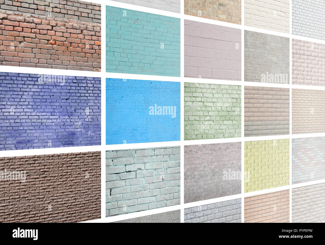 A collage of many pictures with fragments of brick walls of different ...