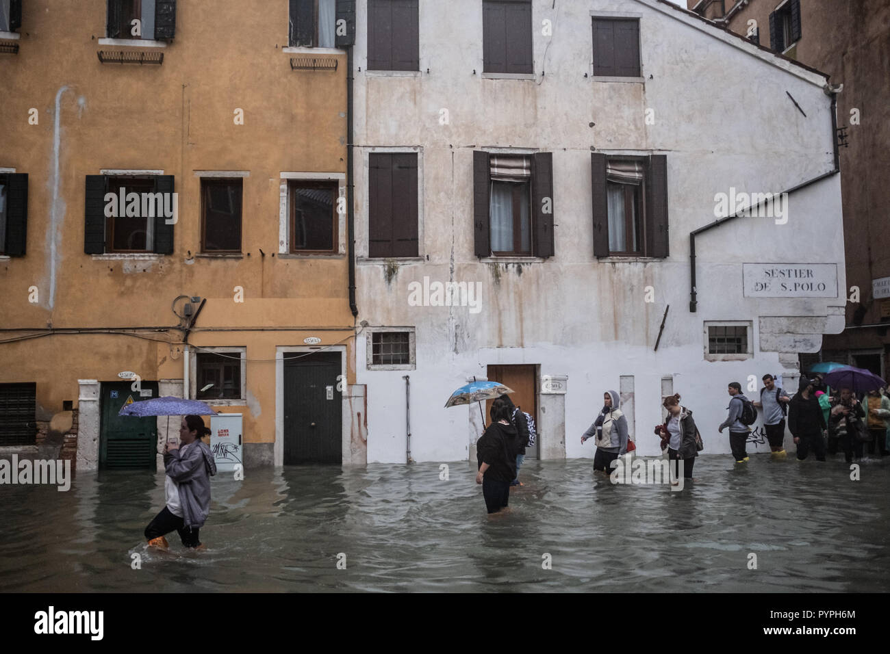 Exceptional Acqua Alta - High Tide Floods in Venice, Italy on 29 October 2018 Stock Photo