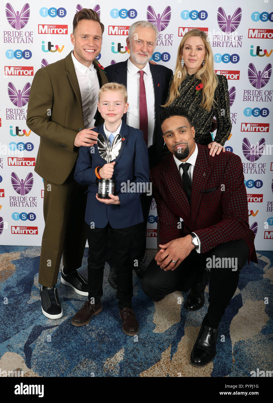 Max Johnson Winner Of The Child Of Courage Award With Olly Murs Jeremy Corbyn Ellie Goulding And Ashley Banjo During The Pride Of Britain Awards 2018 In Partnership With Tsb Honouring The