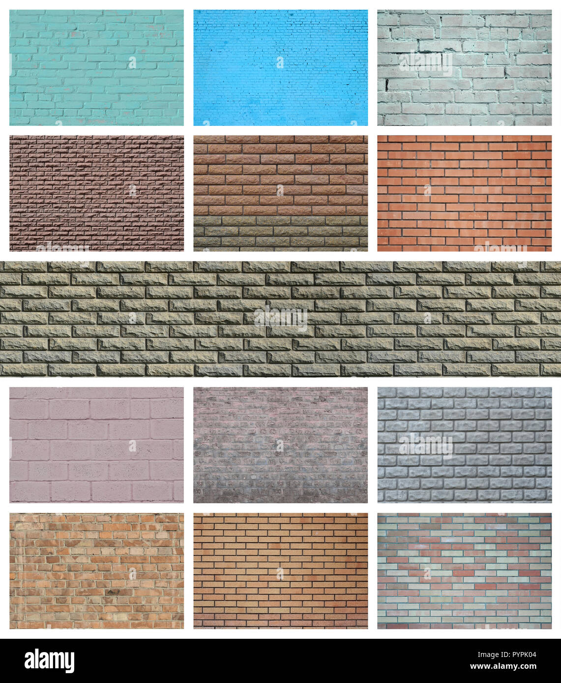 A collage of many pictures with fragments of brick walls of different ...