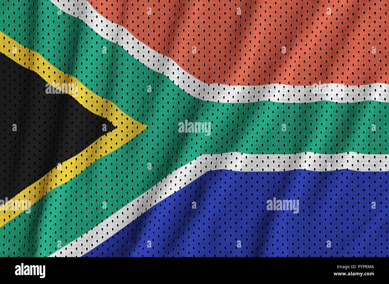 South Africa flag printed on a polyester nylon sportswear mesh fabric