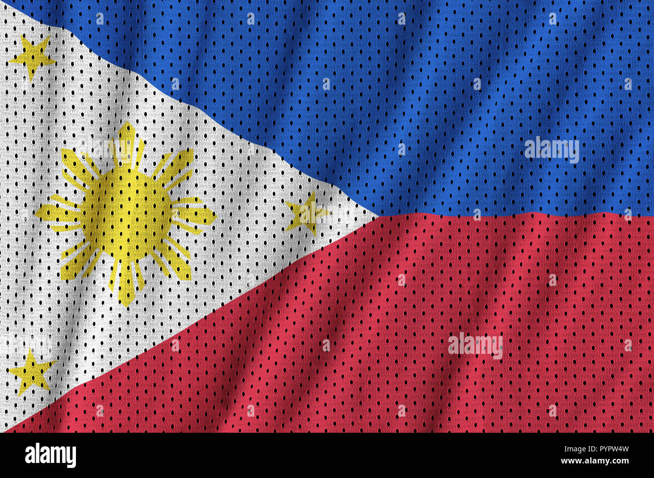Philippines flag printed on a polyester nylon sportswear mesh fabric with  some folds Stock Photo - Alamy