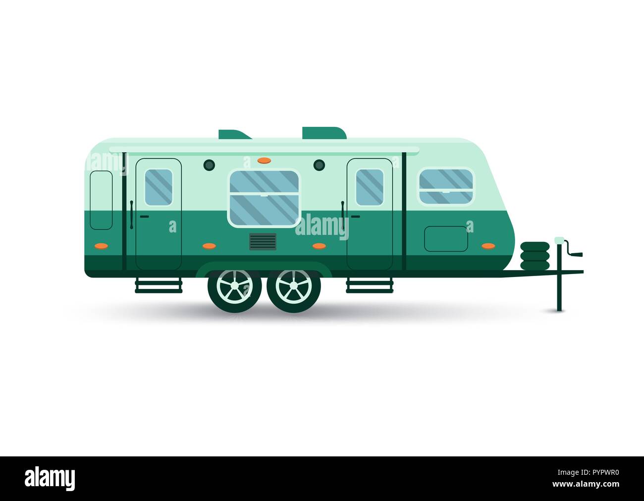 camping trailer flat icon isolated on white Stock Vector