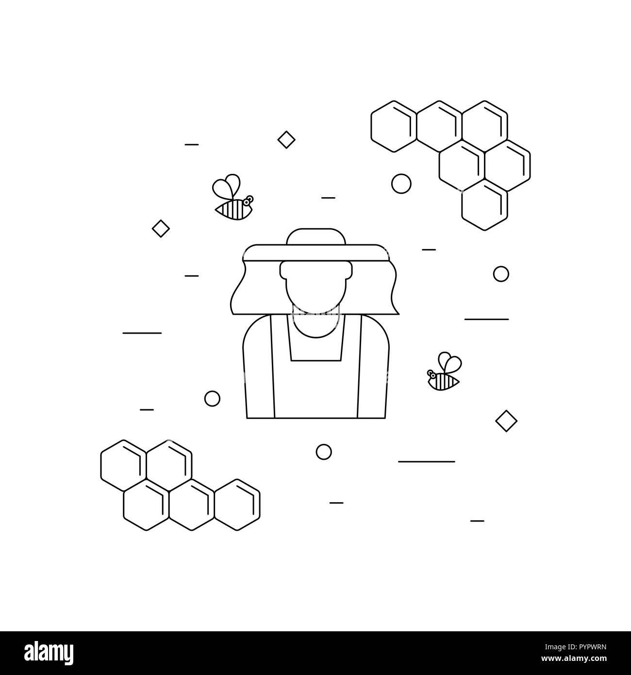 Beekeeper, linear icons isolated on white background Stock Vector