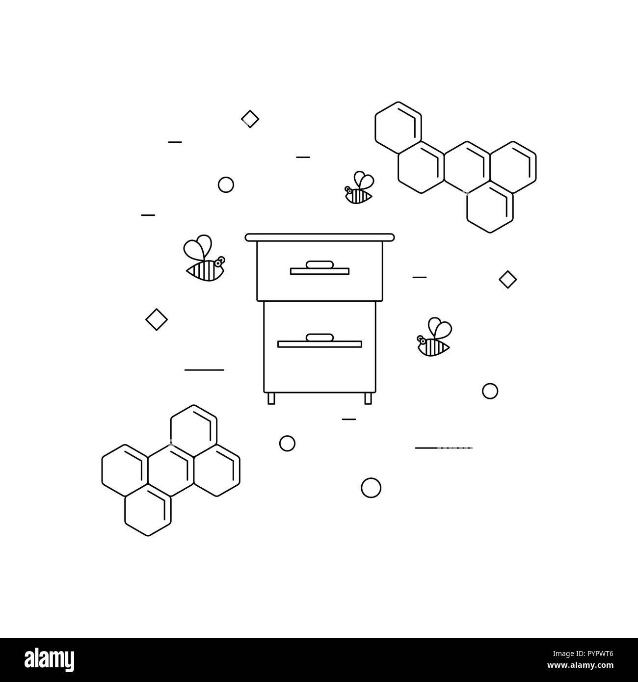 beekeeping, bees and beehive. Vector linear icon for print , web site, flyer Stock Vector