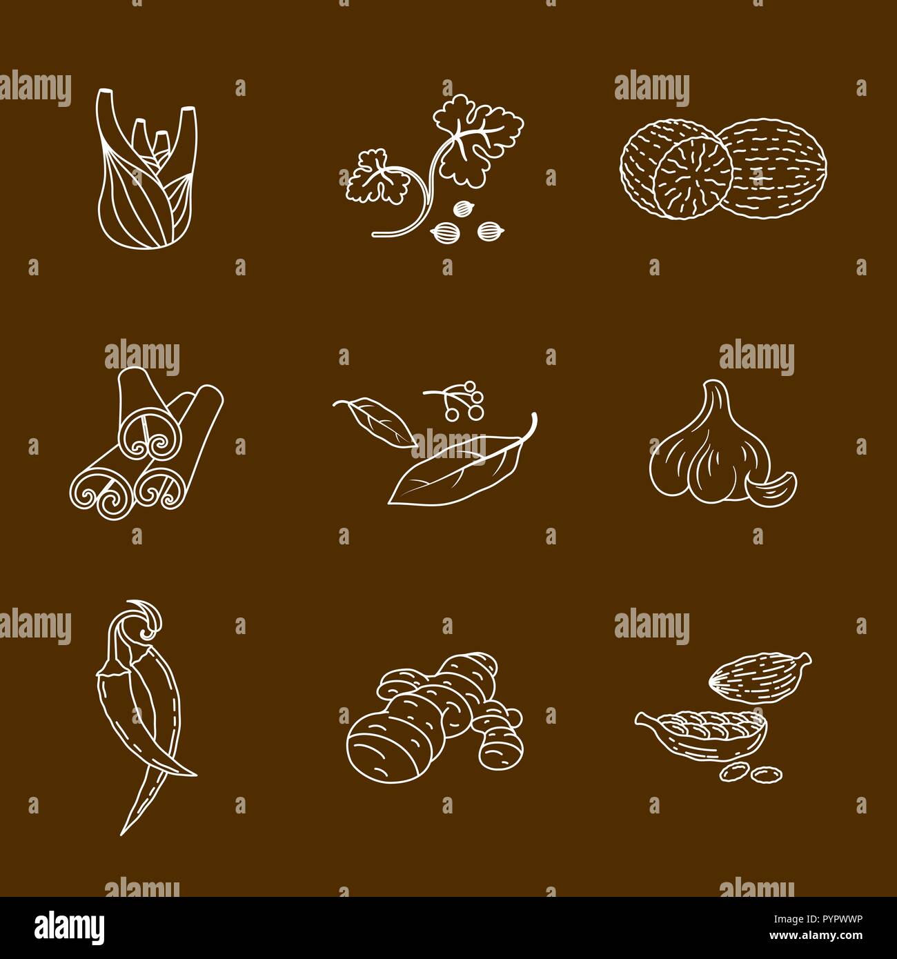 Spices set of linear icons. Vector image Stock Vector