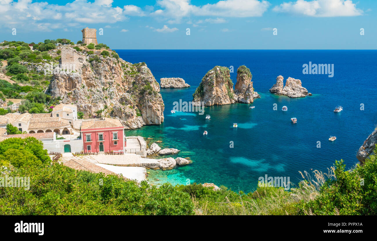 Amazing panorama at the Tonnara di Scopello, province of Trapani, Sicily. Stock Photo