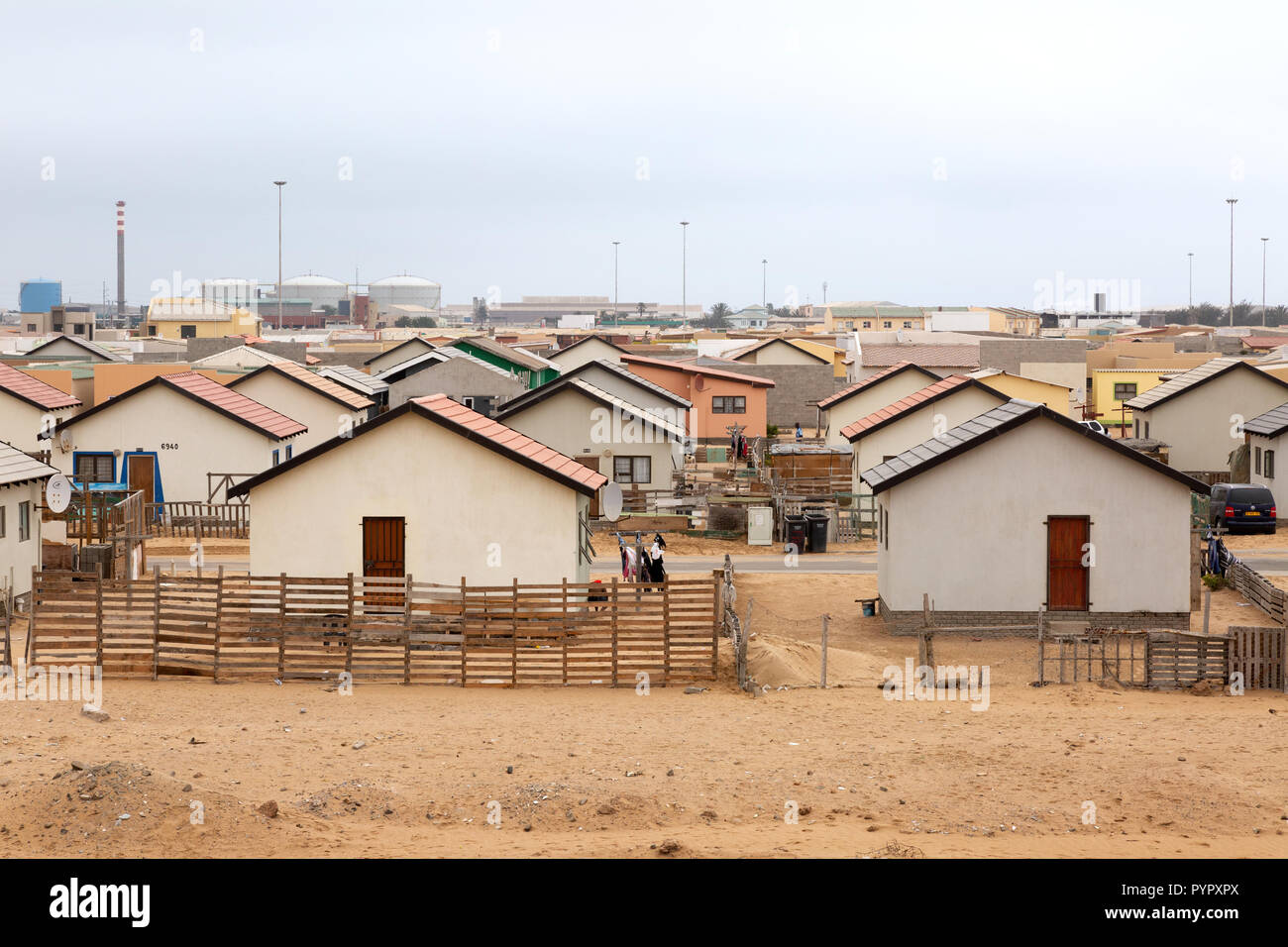 Namibia houses - Housing in the town of Walvis Bay, Namibia, Africa Stock Photo