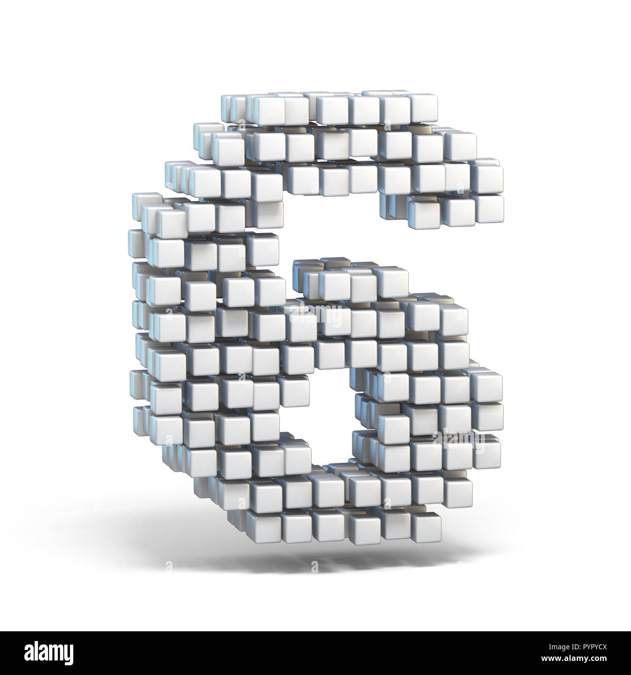 White voxel cubes font Number 6 SIX 3D render illustration isolated on ...