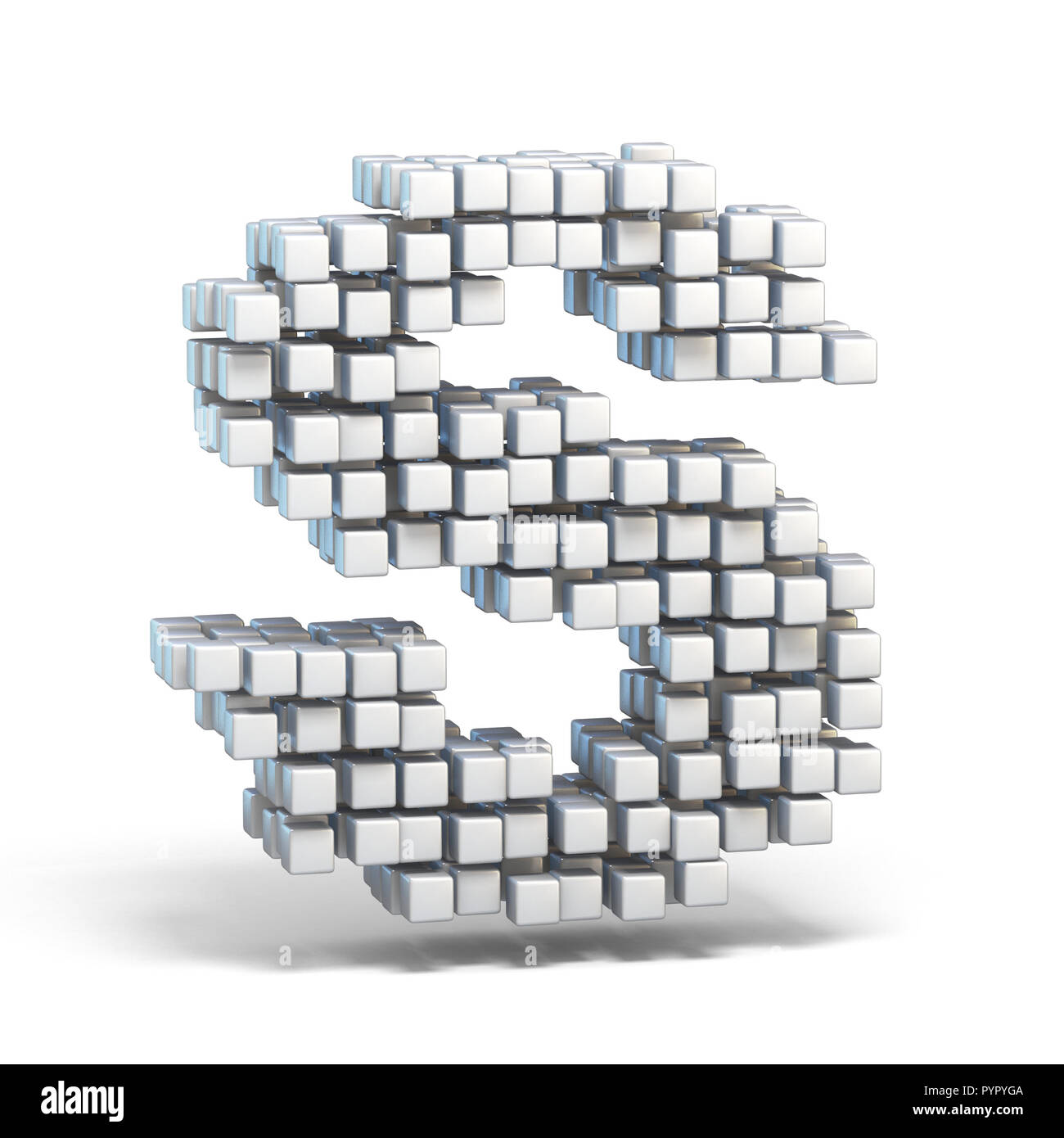 White voxel cubes font Letter S 3D render illustration isolated on white  background Stock Photo - Alamy