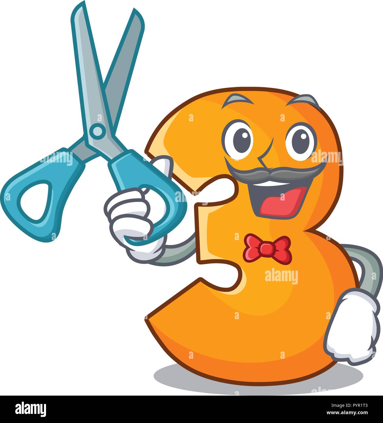 Barber character paper cut number three letter Stock Vector Image & Art