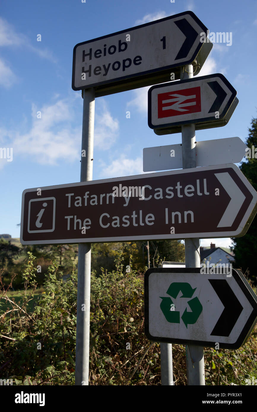 Road information signs in Wales Stock Photo Alamy