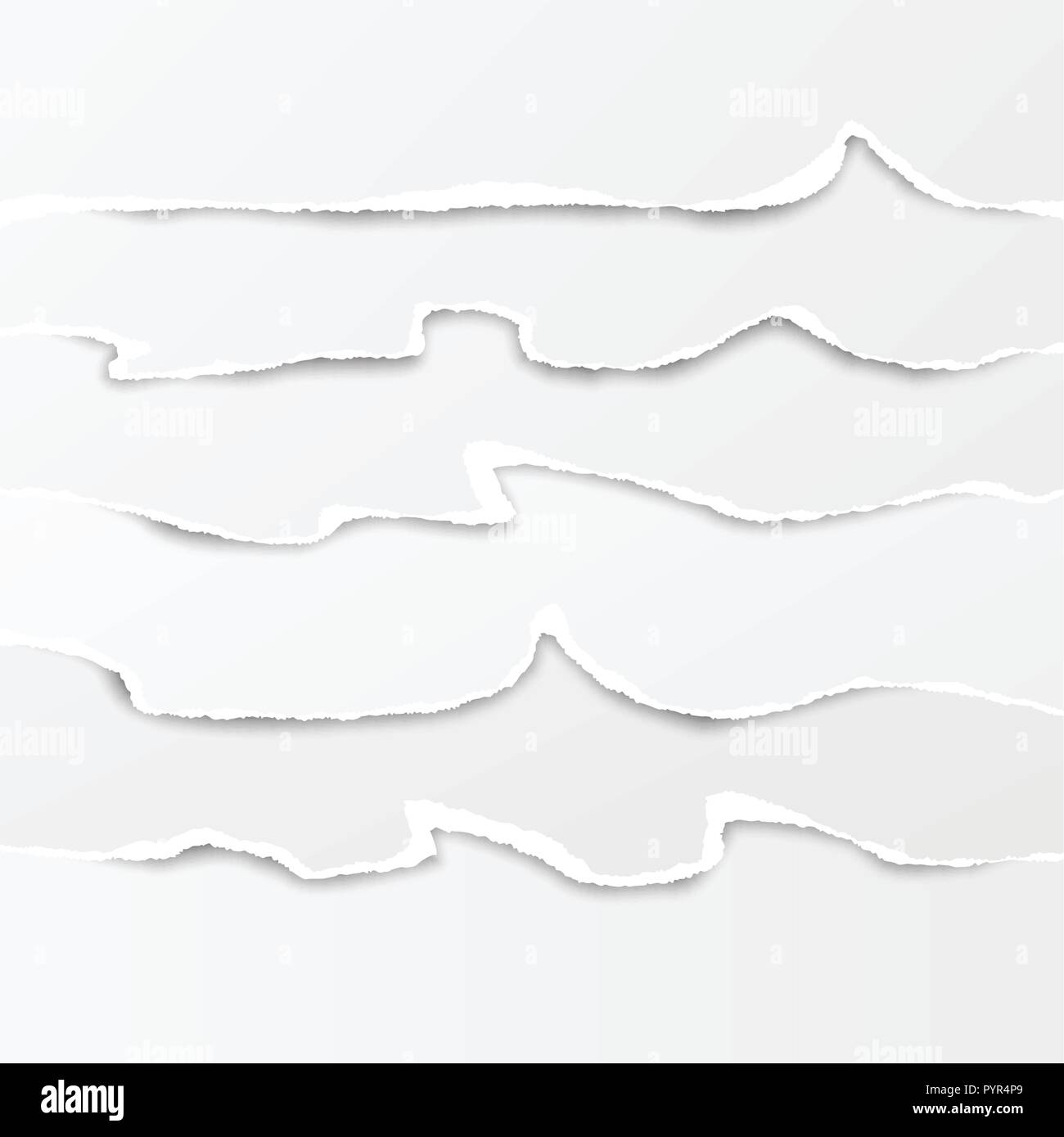 Set of white horizontal ripped paper strips, torn note paper for text ...