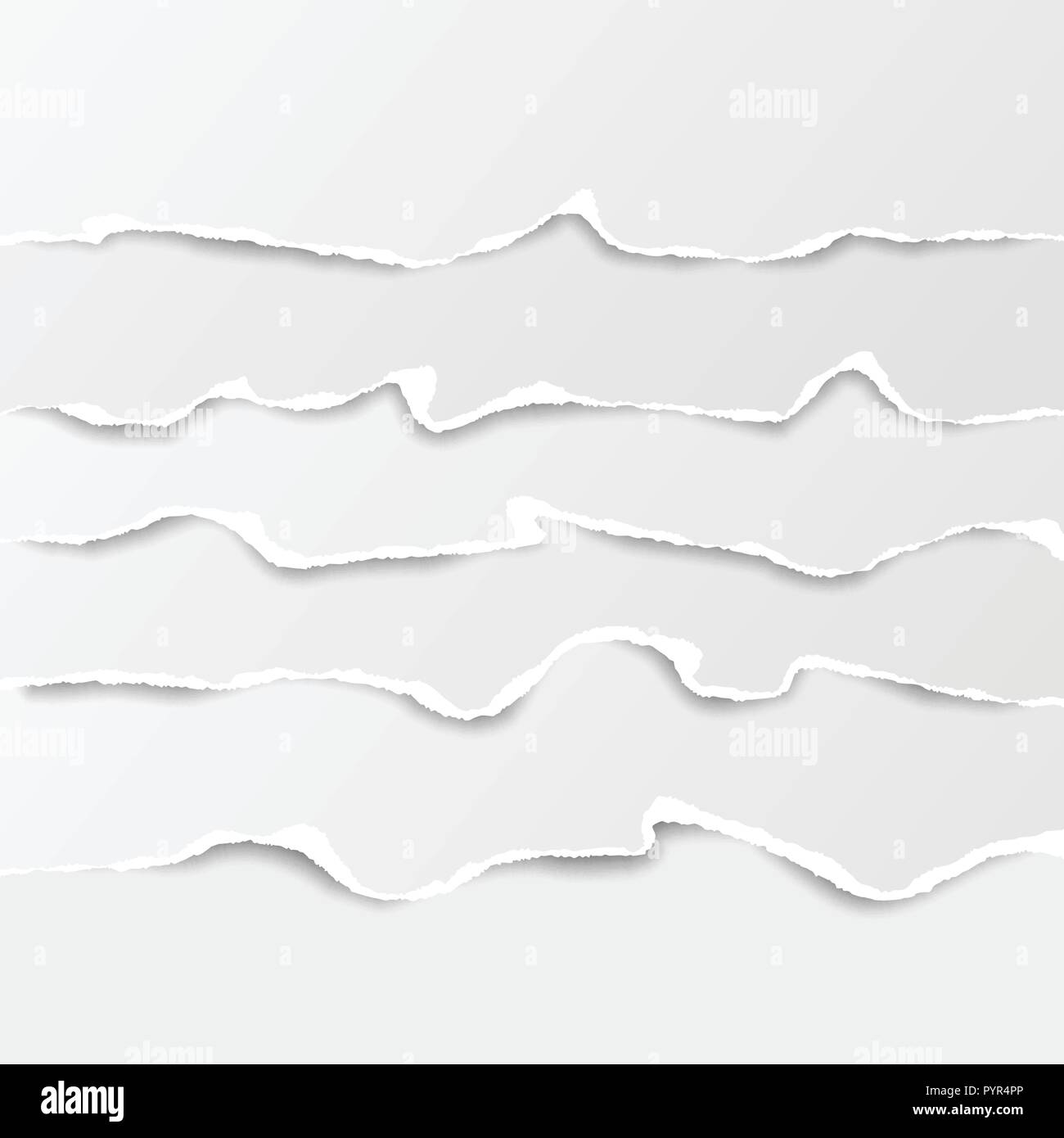 Set of white horizontal ripped paper strips, torn note paper for text ...