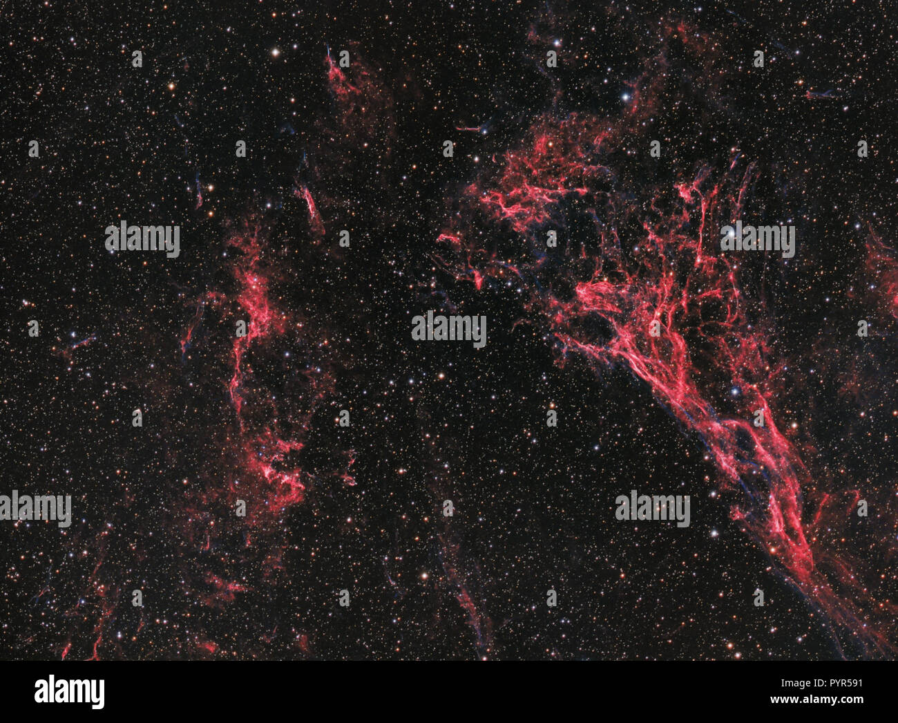 Northern edge of Cygnus Loop: deep space objects Pickering's Triangle nebula and NGC 6974 nebula in constellation Cygnus Stock Photo