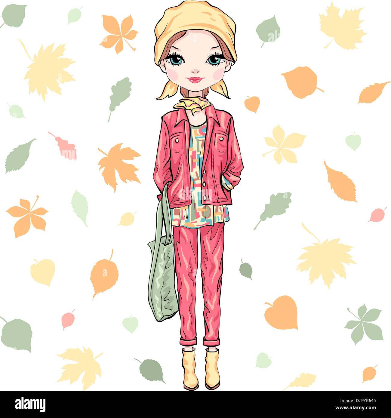 Vector fashion girl in autumn clothes Stock Vector