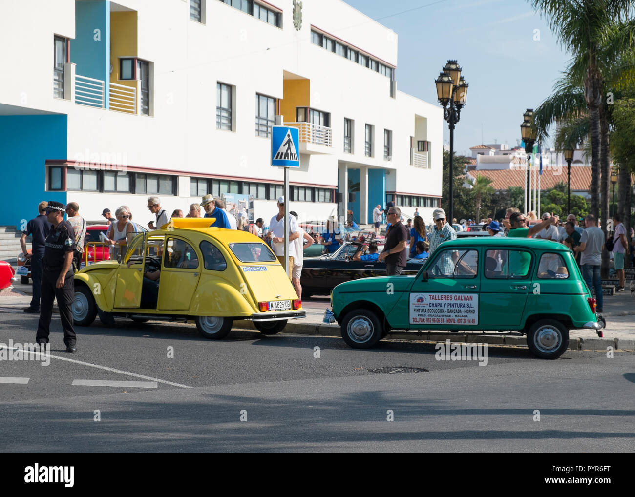 Citroën 2CV - Renault 4. Classic car meeting in Torremolinos, Málaga, Spain. Stock Photo