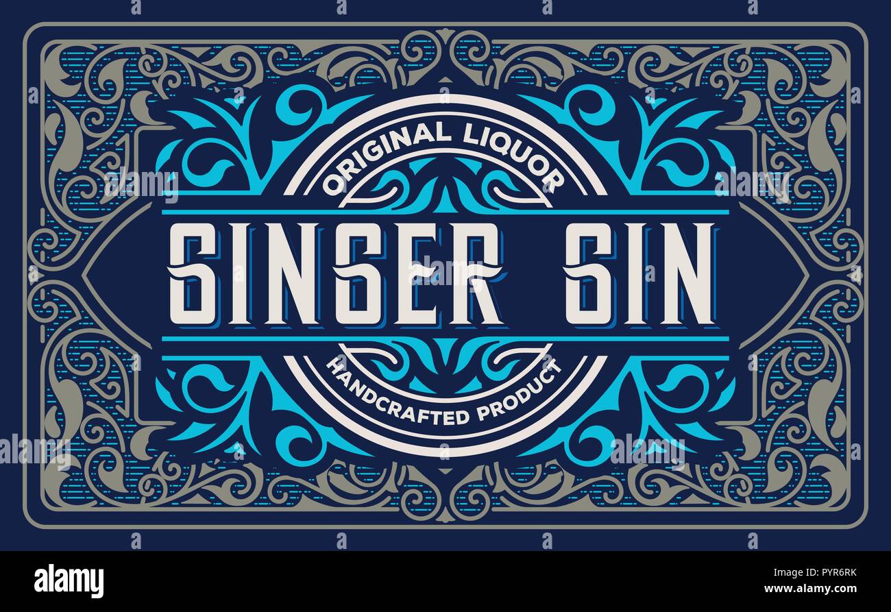 Gin label with floral frame Stock Vector