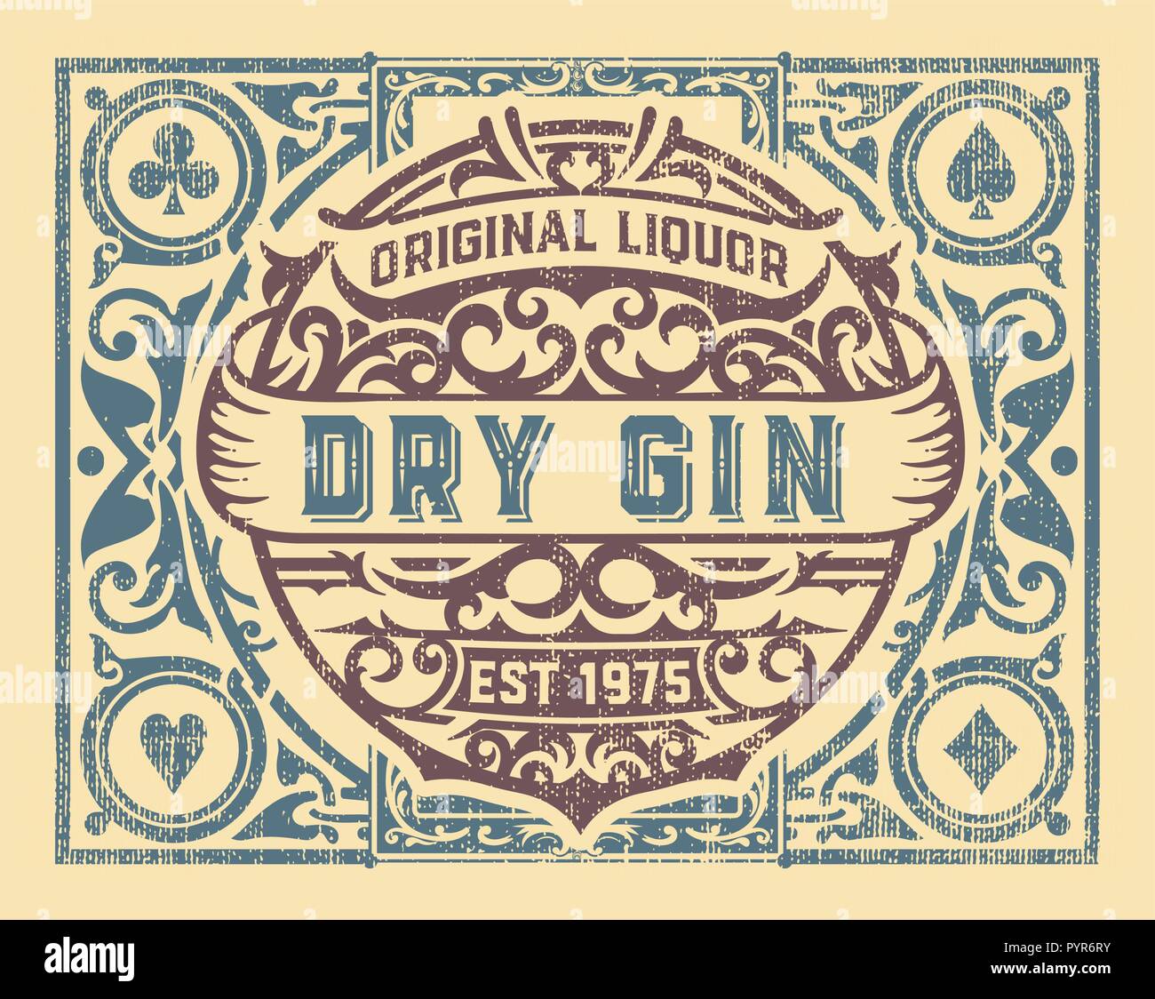 Dirty Gin label with floral frame Stock Vector