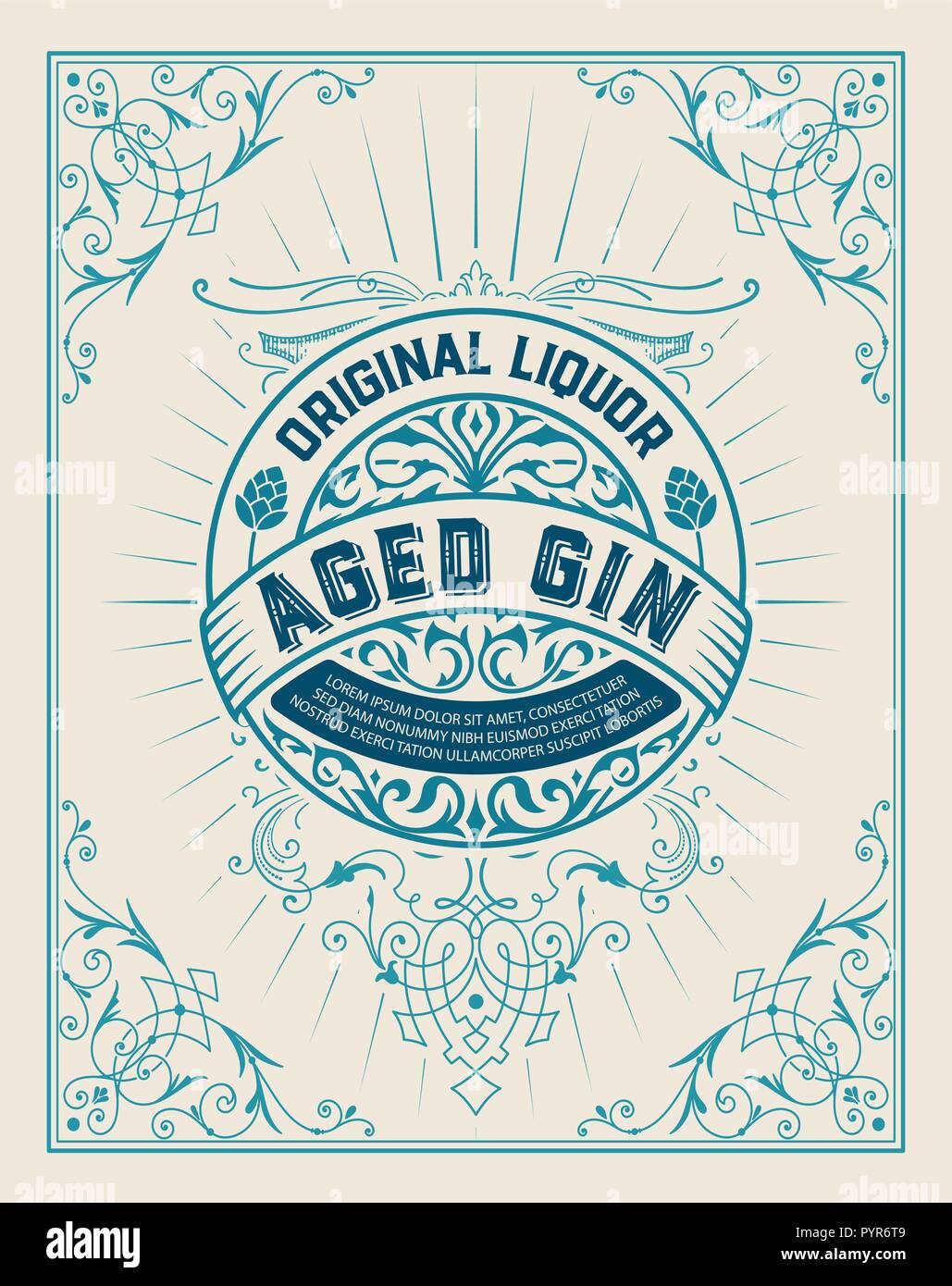 Gin label with floral frame Stock Vector