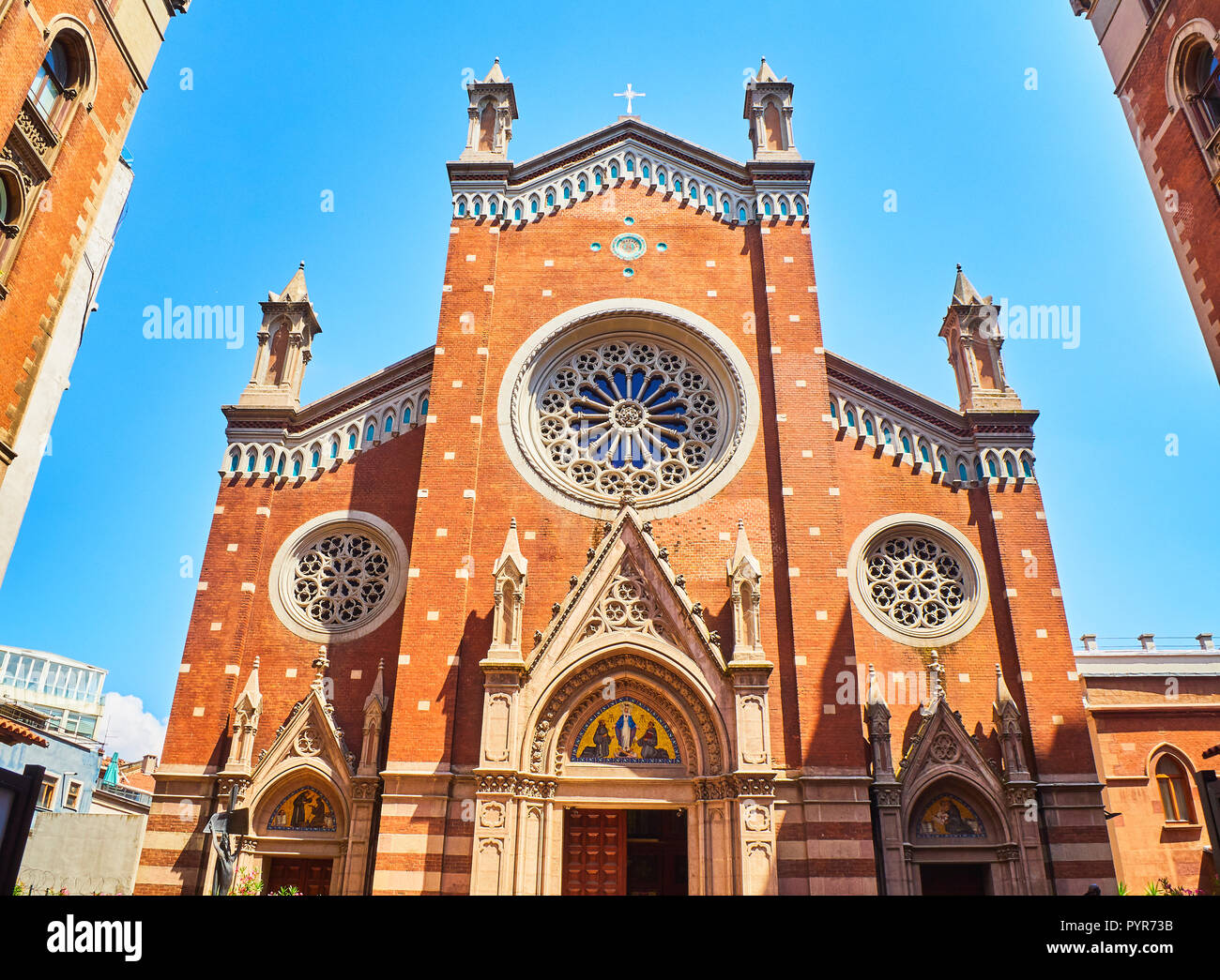 Principal facade of the Saint Anthony of Padua, the largest Roman catholic church in Istanbul. Beyoglu district, Turkey. Stock Photo