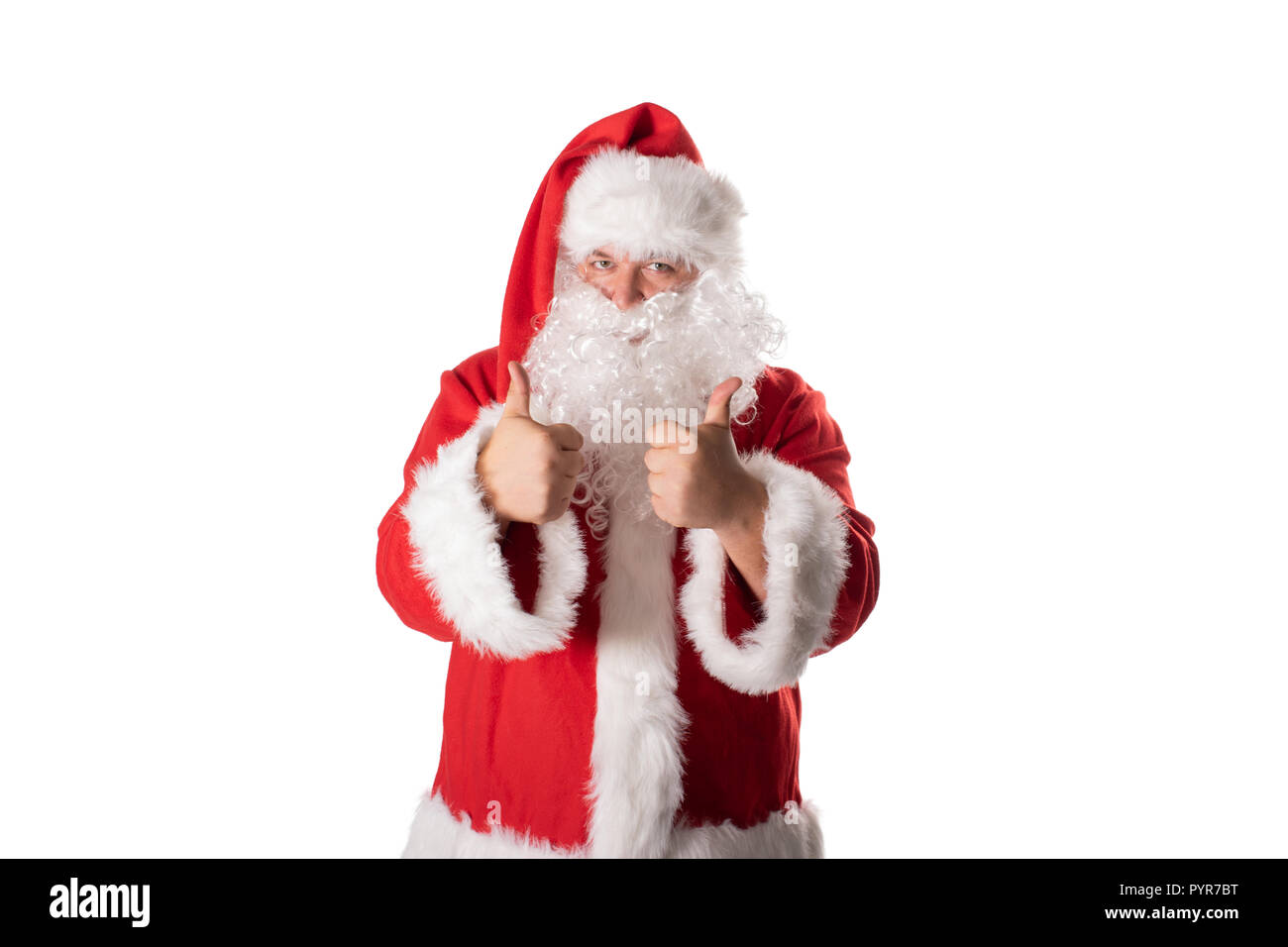 Funny fat man in Santa costume. Christmas and New Year. Holidays and gifts Stock Photo Alamy