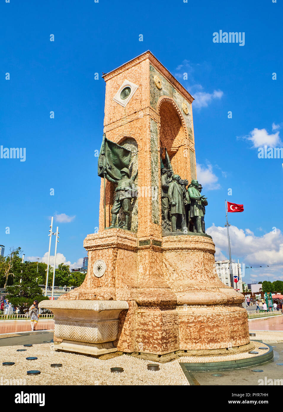 The Republic Monument to commemorate the formation of the Turkish Republic at Taksim Square, Beyoglu district. Istanbul, Turkey. Stock Photo