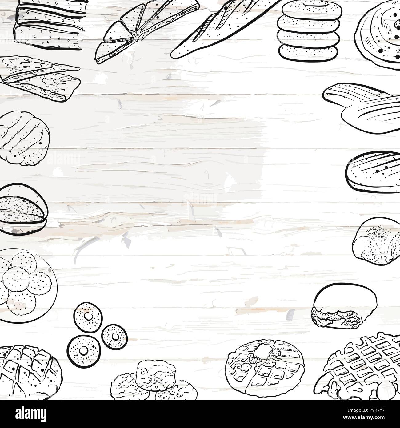 Hand drawn bread icons on vintage background. Vector food illustration. Stock Vector