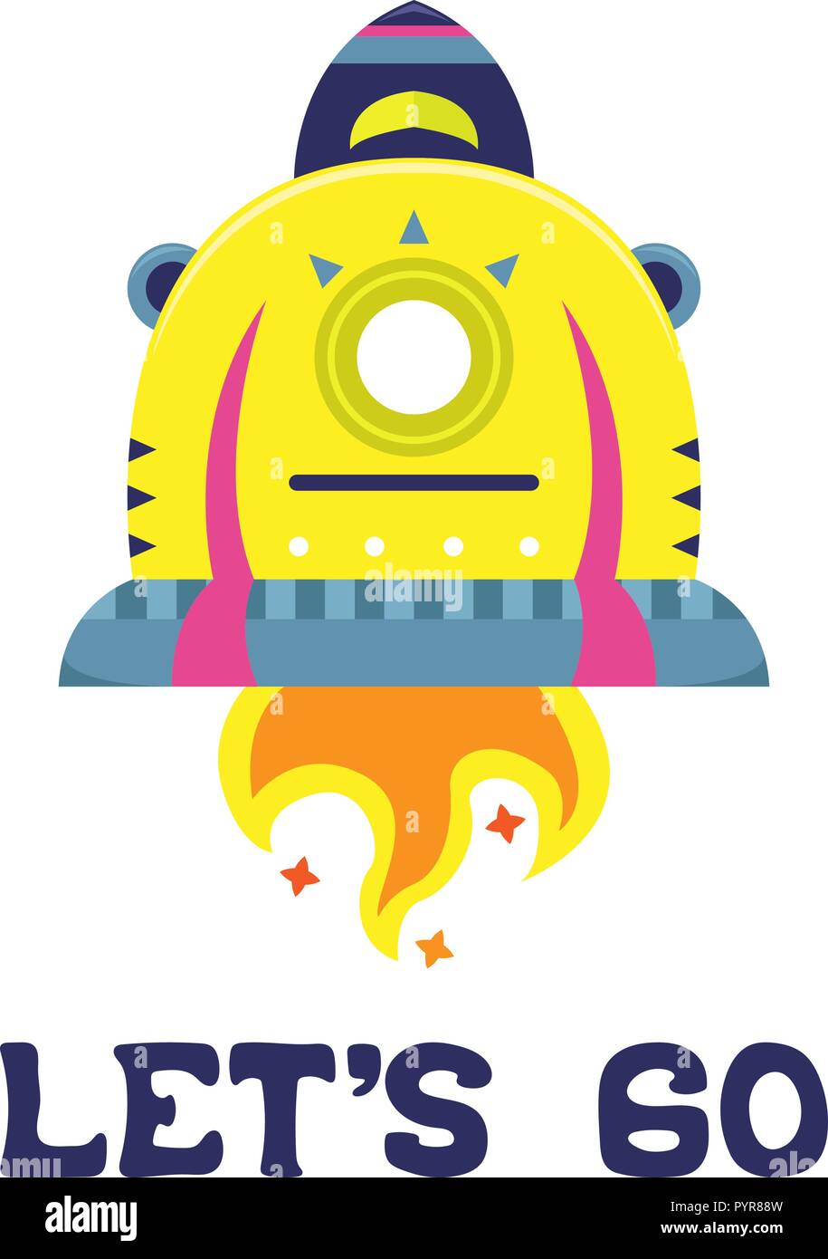 Cartoon vector flat illustration with a spaceship. Stock Vector