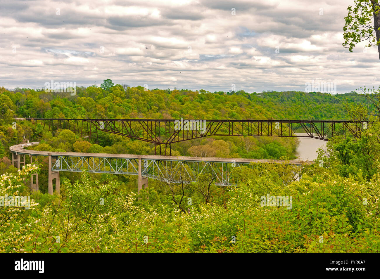 Jo Blackburn Bridge and Railroad Bridge Lawrenceburg, KY Stock Photo