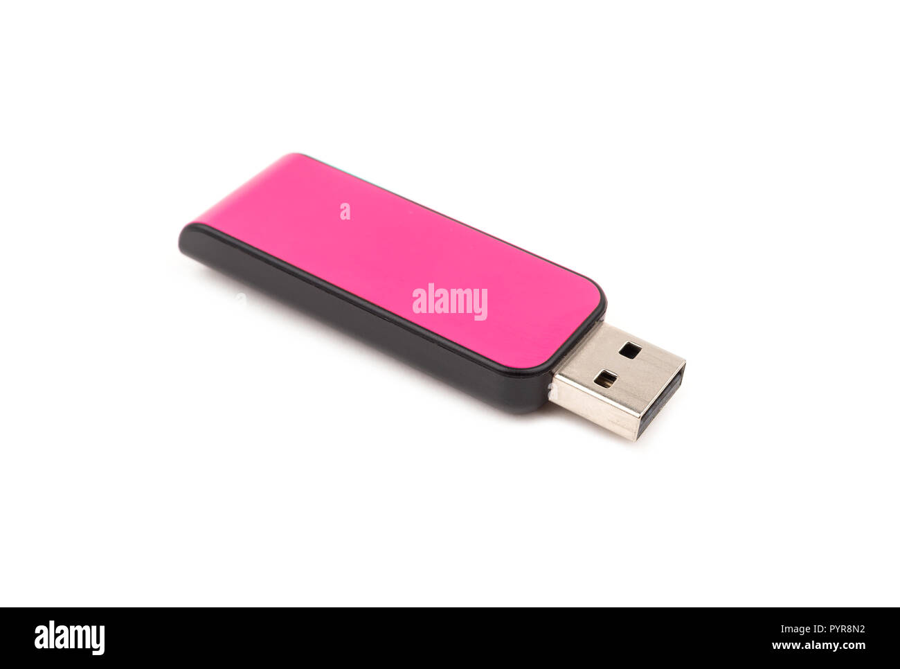 USB Pink flash drive memory on a white background, selective focus Stock Photo