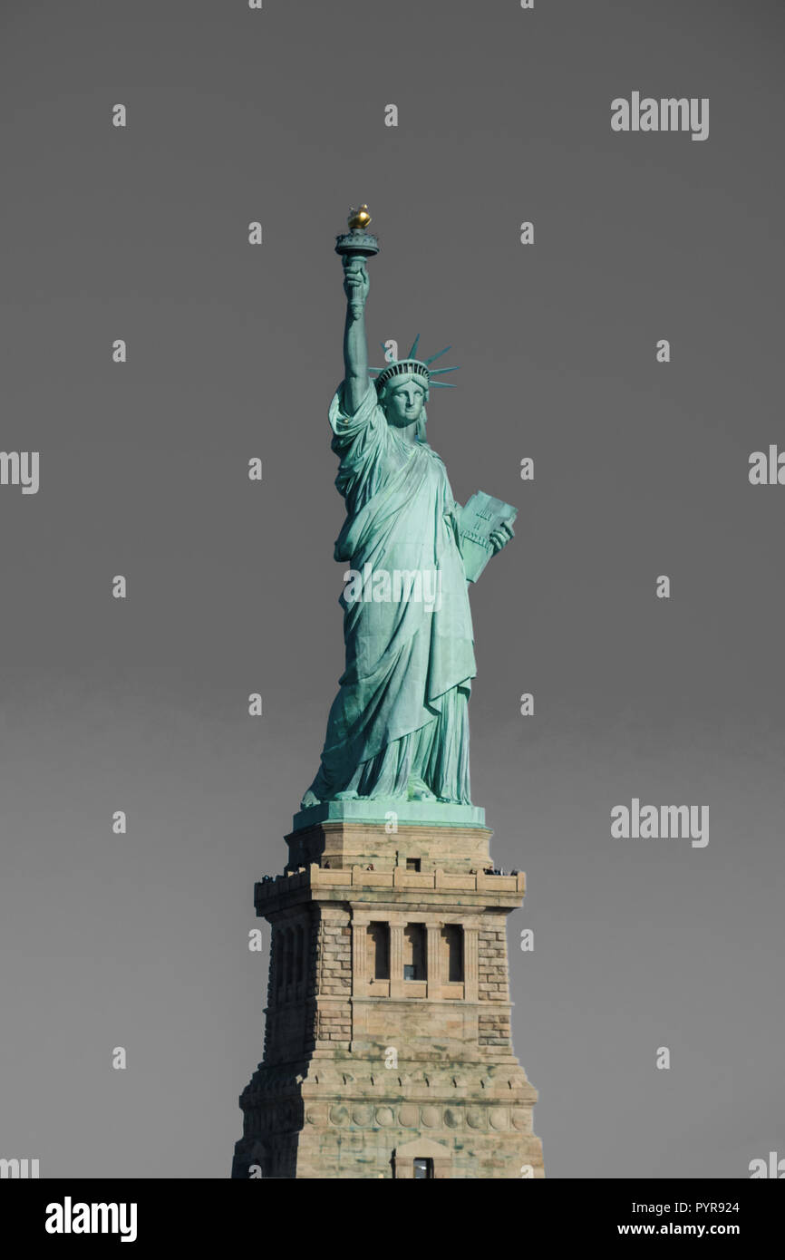 Statue of Liberty at perfect weather conditions blue sky copper Stock