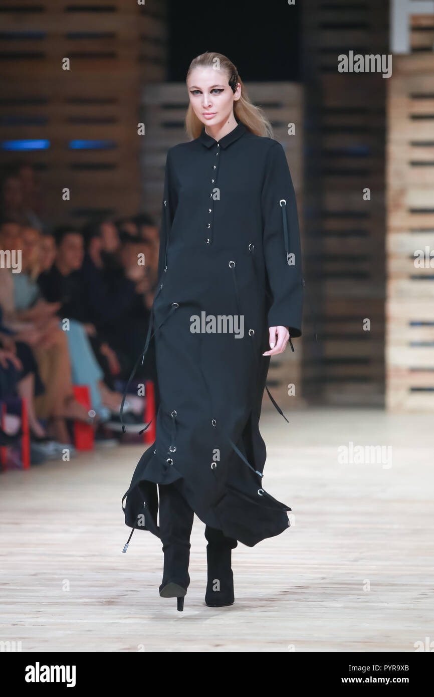 ZAGREB, CROATIA OCTOBER 25, 2018 Fashion model wearing clothes for autumnwinter, designed