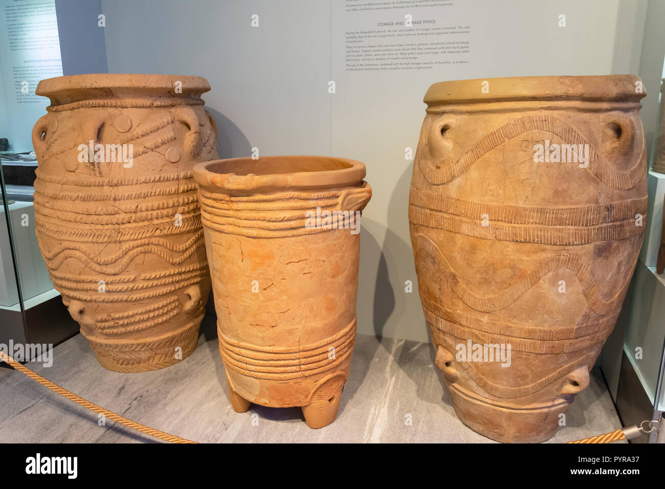 Greek Pithos storage vessels, Heraklion Archaeological Museum, Heraklion (Irakleio), Irakleio Region, Crete (Kriti), Greece Stock Photo