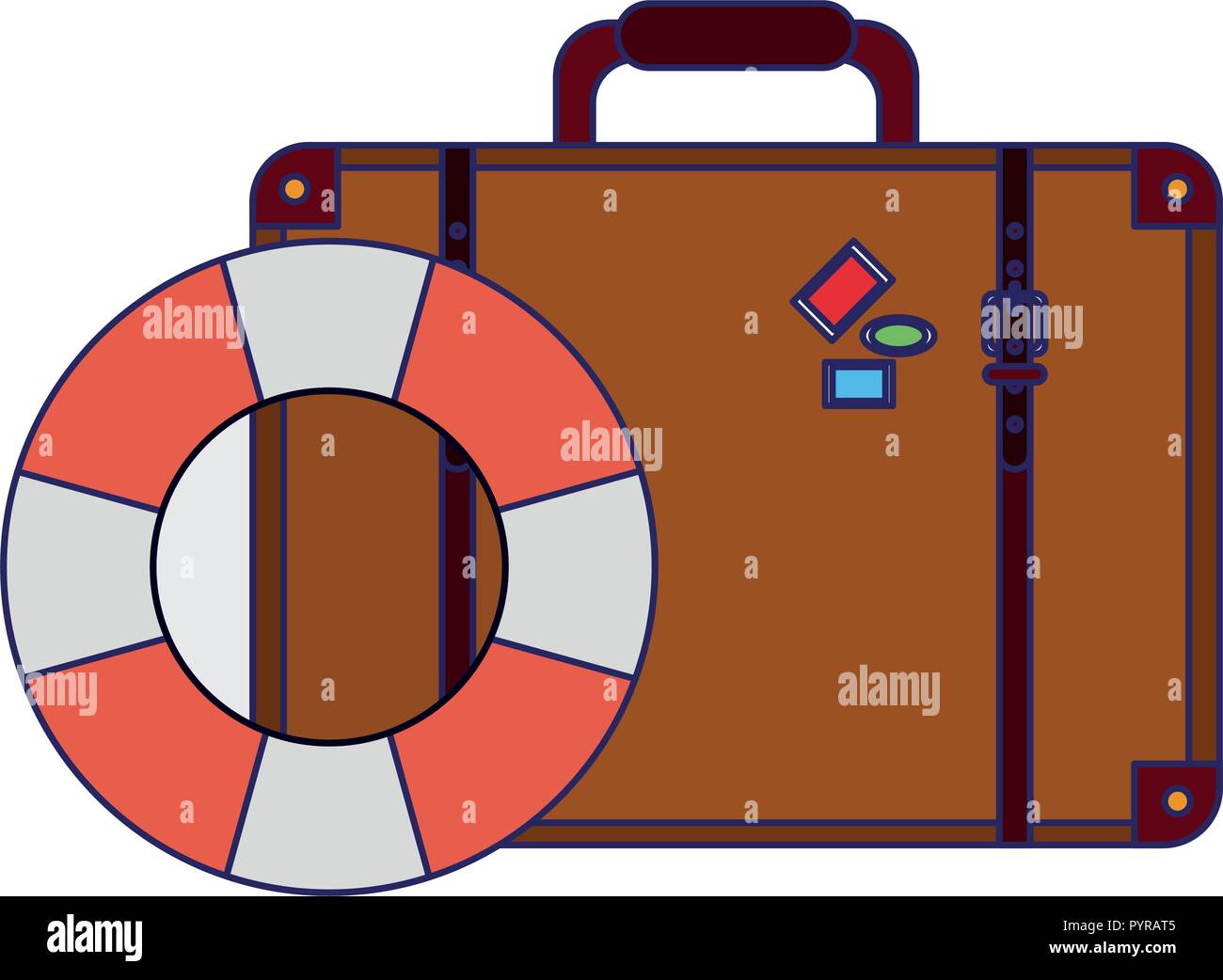 Travel suitcase and life saver ring symbols vector illustration graphic design Stock Vector