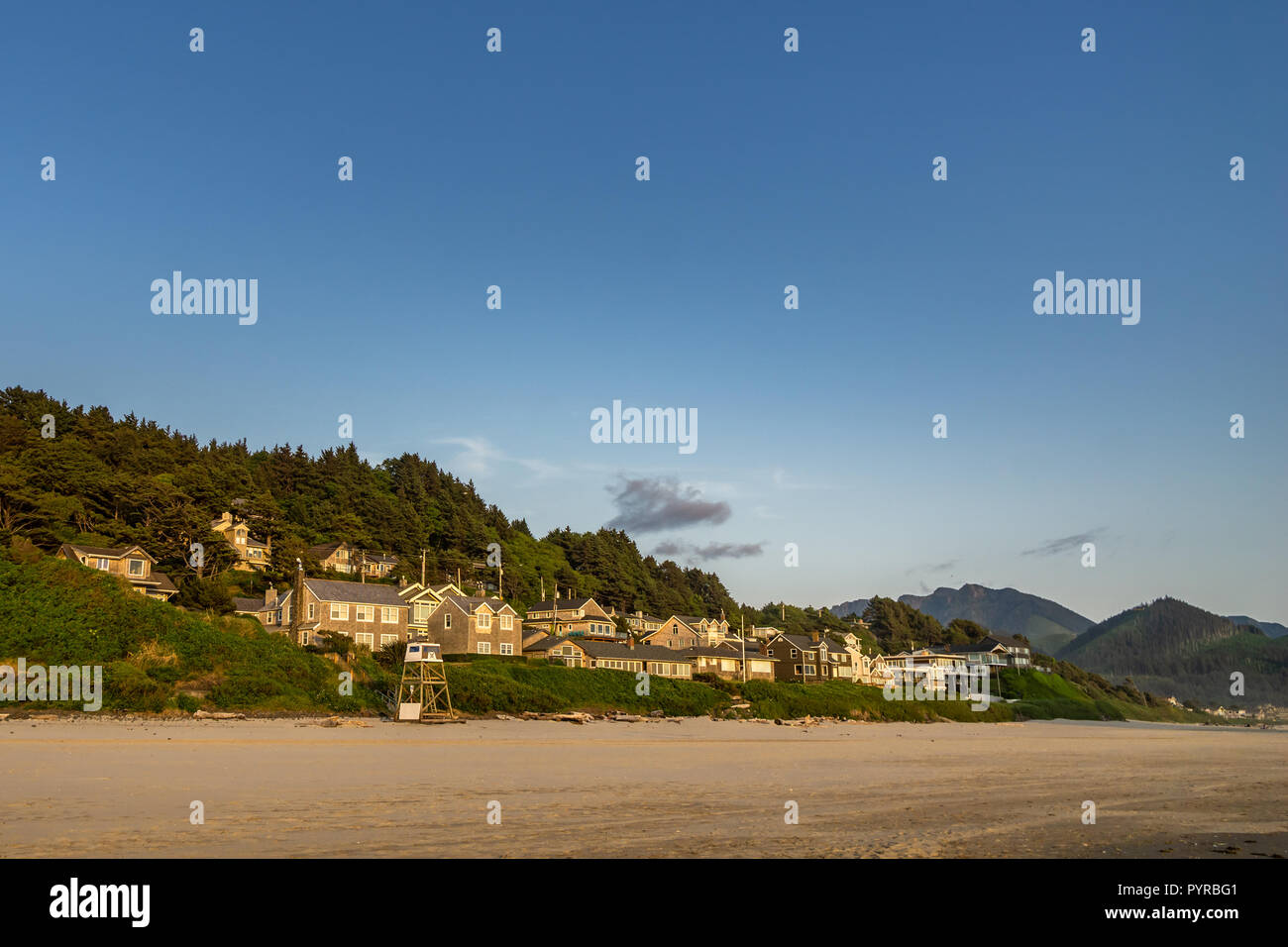 Cannon Beach resort, houses along the Pacific Coast on a beautiful