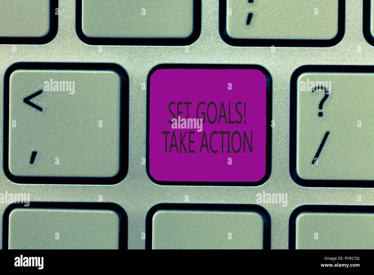 Handwriting text writing Set Goals Take Action. Concept meaning Act on a specific and clearly laid out plans. Stock Photo