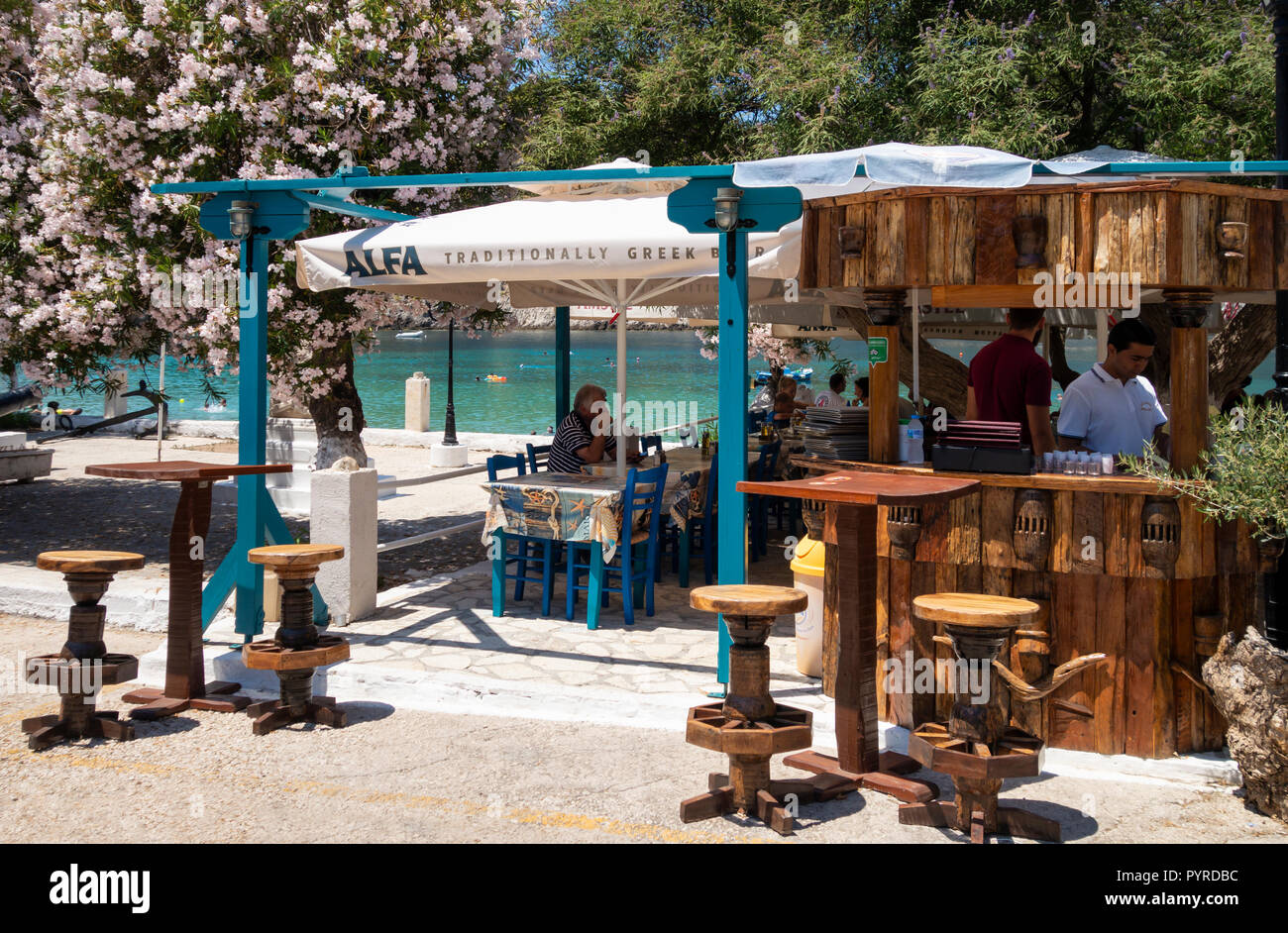 Taverna in Assos Village, Kefalonia, Greece Stock Photo
