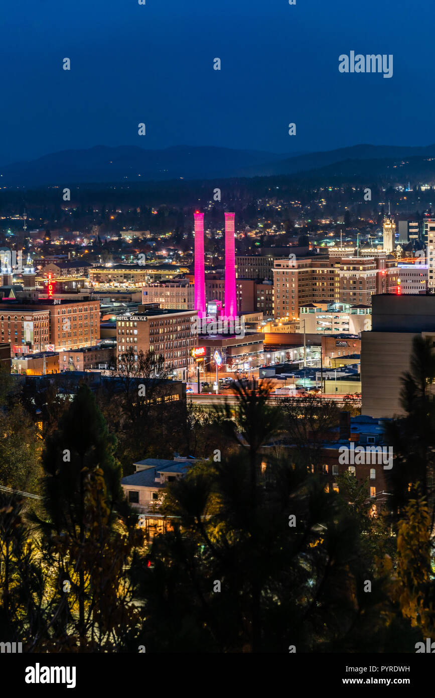 Night Lights Of Spokane, Washington, USA Stock Photo Alamy