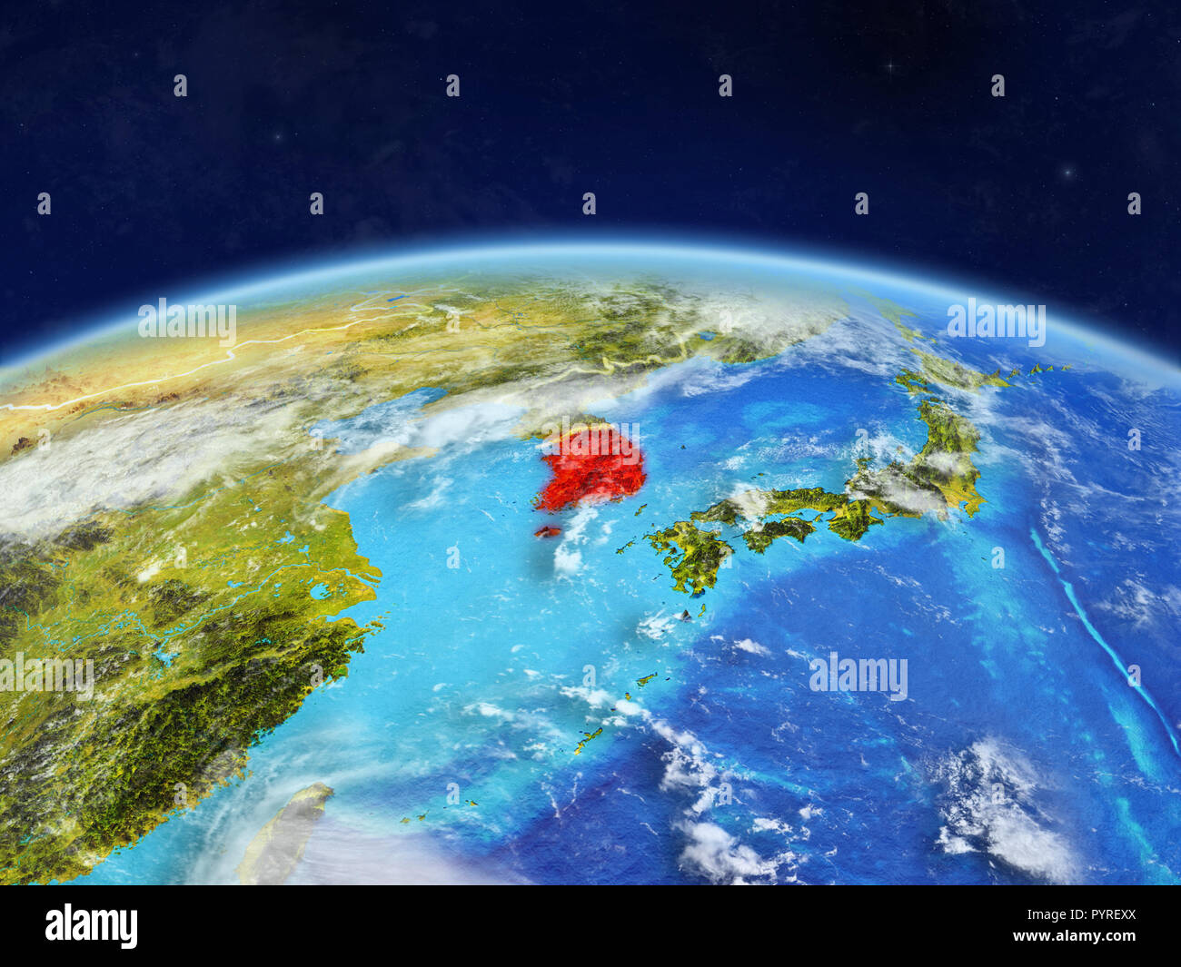 South Korea on planet Earth with country borders and highly detailed ...