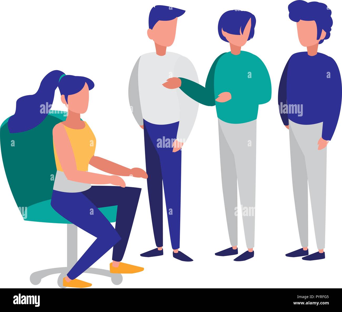 group of young people modeling characters vector illustration design ...